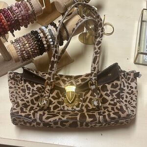 Leopard Print Handbag with Gold Accents